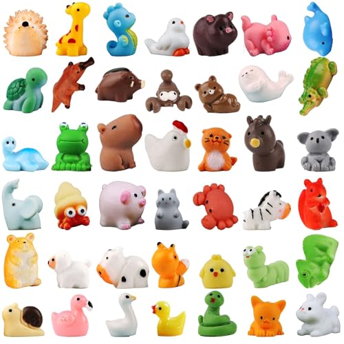 ZhouWei 42 Pièces Mini Figurine Résine, Multicolore Mini Figurine Animaux Miniature Petite Figurines Animaux Objet Miniature Ornements Créatifs, pour...
