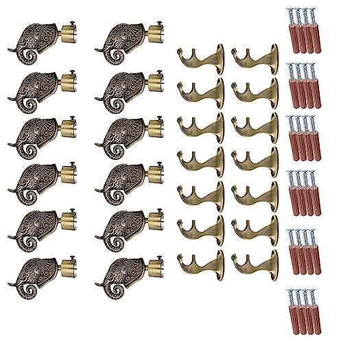 Image of GLOXY Rajwada Royal Hathi Curtain Brackets - Designer Curtain Rod Holder with 1-Inch B Type Rod Support - Antique Finish Curtain Holder - Wall Decoration Items for Hall and Home Decor (Pair of 6)