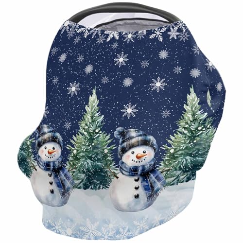 Nursing Cover for Breastfeeding Scarf, Christmas Winter Snow Snowman Christmas Tree Snowflakes Blue Baby Car Covers Super Soft Multi Use for Canopy Shopping Cart Cover Blanket Stroller Cover