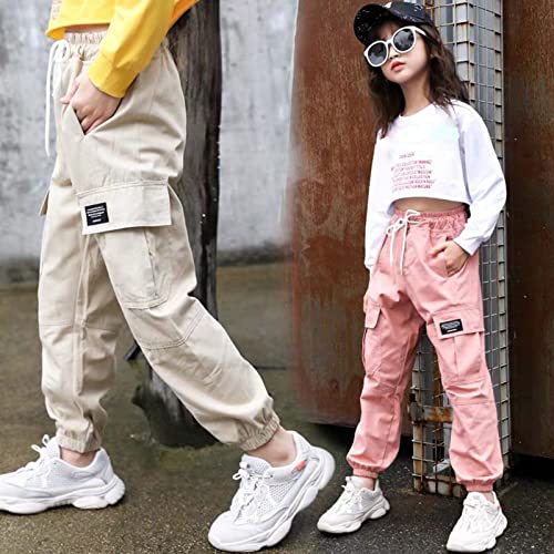 Kids Boy Girl Cargo Jogger Pants Fall Handsome Long Pants Loose Leggings Drawstring Elastic Khaki Sweat Trousers3