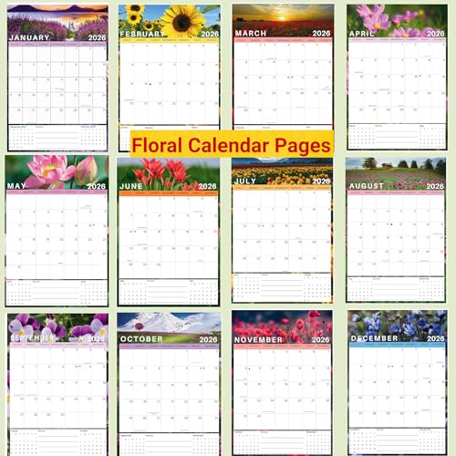 Image of 2026 Wall Calendar | Pack of 2 Calendars | Size - 12x17 Inch with Motivational Quotes,Holidays Mentioned | 220 GSM Thick Paper | Wiro Bind | Notes, Scheduling and Planning For Home Office School Hanging (Bird and Floral Calendar)