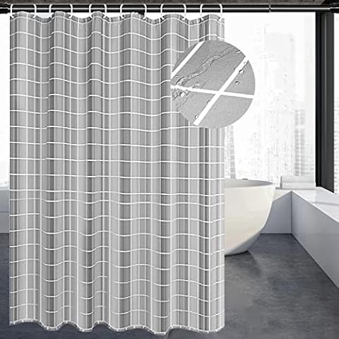 ROOGELD Shower Curtain, 180 x200cm Bathroom Shower Curtains Polyester Mildew-free proof Resistant Washable and Waterproof, Lattice Design Bath Curtains with Hooks for Bath Tub and Shower Stall(Grey) Cover