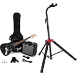 Squier by Fender Affinity Series Stratocaster Pack, HSS, Laurel Fingerboard, Charcoal Frost Metallic & Deluxe Hanging Guitar Stand