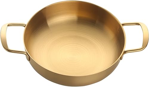 Buyer Star Juego de platos llanos de acero inoxidable, juego de platos de ensalada de postre dorado, olla pequeña, cuenco de ramen coreano