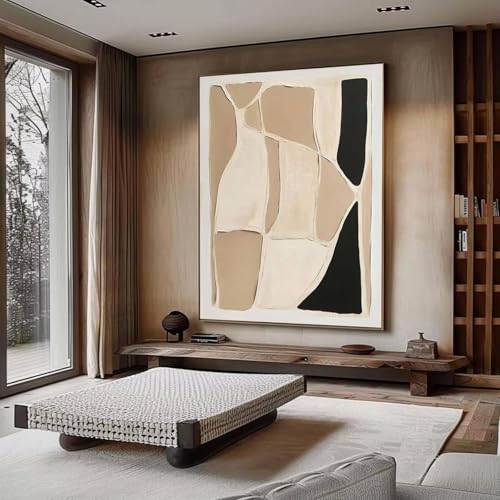 Impression sur toile abstraite noir et beige 65x130cm avec cadre interne