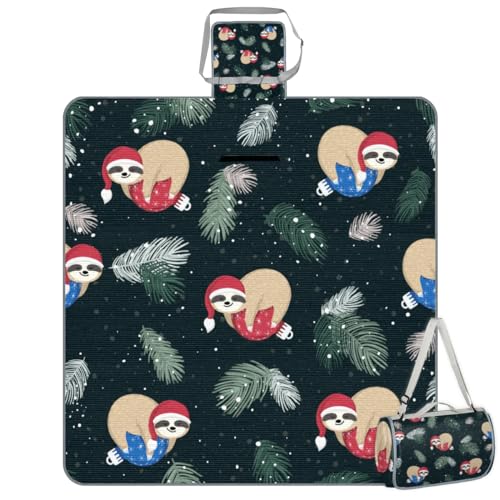 Shimoshe Picnic Blankets 57”x 59”, Snowflake Christmas Sloth Waterproof Sandproof Picnic Mat Lightweight Foldable Beach Blanket for Camping Park Grass Beach Outdoor Blanket