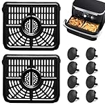 GWYXC 2PCS Air Fryer Crisper Plate for Ninja AF500UK 10.4L FlexDrawer, Replacement Grill Pan for Ninja Foodi DualZone MegaZone, Non-Stick Roasting Tray Accessories with Rubber Bumpers, Dishwasher Safe