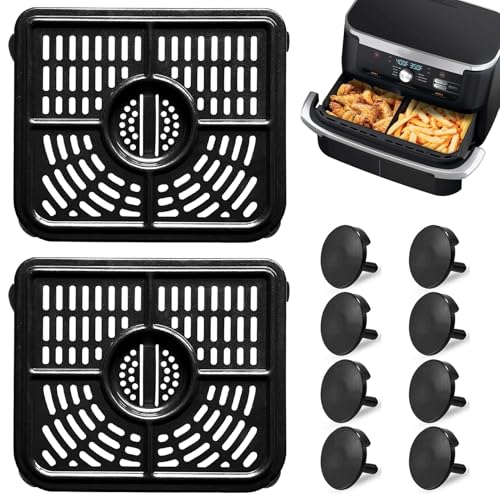 GWYXC 2PCS Air Fryer Crisper Plate for Ninja AF500UK 10.4L FlexDrawer Replacement Grill Pan for Ninja Foodi DualZone MegaZone Non-Stick Roasting Tray Accessories with Rubber Bumpers Dishwasher Safe
