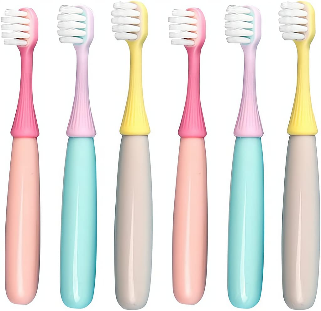 SYOSI Kids Toothbrush 6 Packs Kids Soft Toothbrush Silicone Head Mushroom Oral Care Brush Teeth Cleaning Tool Training Brush Extra Soft Bristles Toddler Toothbrush for 1-3 Years Old, Random Color