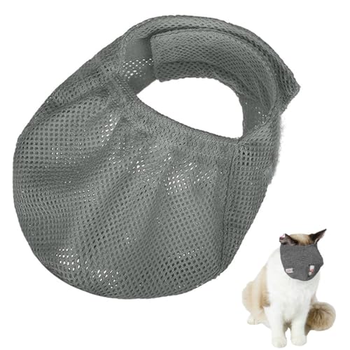 EIHI 1 Stück Katze Maulkorb mit Atmungsaktivem Mesh, Maulkorb für Katzen Verhindern Beißen Kauen Katzenpflege (Größe S, Grau)