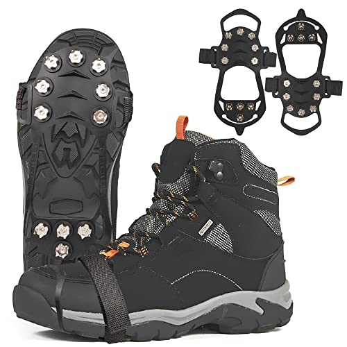 OmeHoin 1 Paar rutschfeste Outdoor-Schuhspikes, rutschfeste Edelstahl-Gummi-Eisstollen mit 11 Zähnen für Winterwandern, Klettern, Eisfischen L Cover