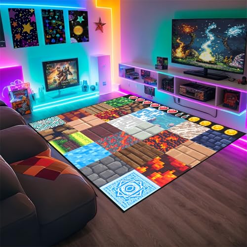 Cool Game Rug for Teen Boys Room Funny Gamer Rug for Boys Bedroom, Gaming Carpet Kids Play Mat for Living Room Playroom Game Decoration Floor Mats, 4'x6'