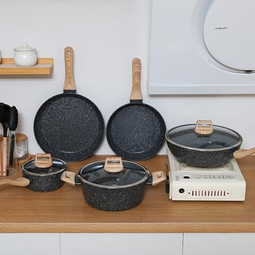 Image of Ceramic Cookware Sets 15PCS Pots and Pans Set Non Stick (black15)