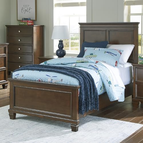 Image of Signature Design by Ashley Twin Panel Bed, Danabrin, Brownish Cherry | Hardwood solids, Birch veneer and MDF substrate construction, Casual style for youth bedrooms