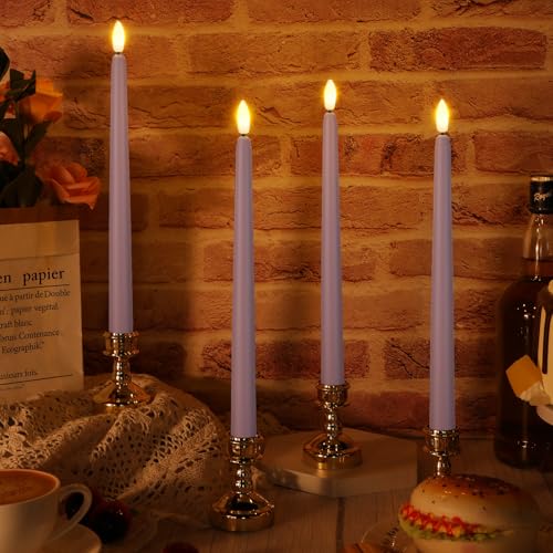 Image of Macarrie 24 Packs Flameless Taper Candles Battery Operated Fake 11 Inch Long Candlelight LED Flameless Candlesticks Flickering Tapered for Summer Fall Wedding(Light Purple)