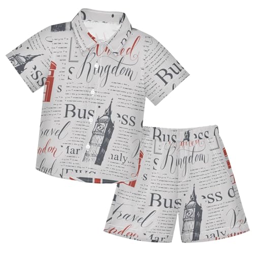 Image of CaTaKu Boys Hawaiian Button-Down Shirts and Short Sets, Boys Summer Outfits 2 Piece Clothes Set Size 3-10T