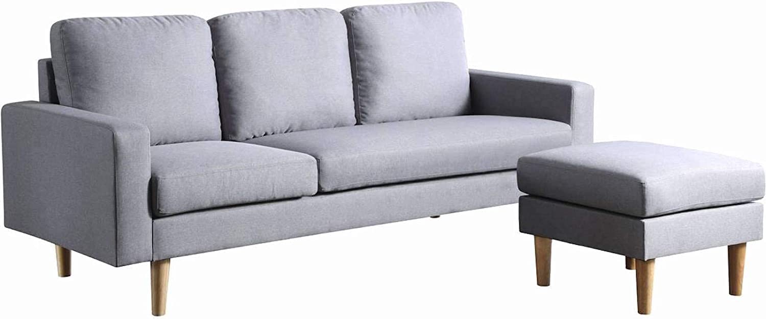 Studio Luxe L-Shaped Sectional Sofa w/ Reversible Chaise, Wood Legs, Modern Scandinavian Corner Sofa Convertible Living room furniture, 194x128x87cm, Storm Grey, HC Home Canvas; Strom Grey