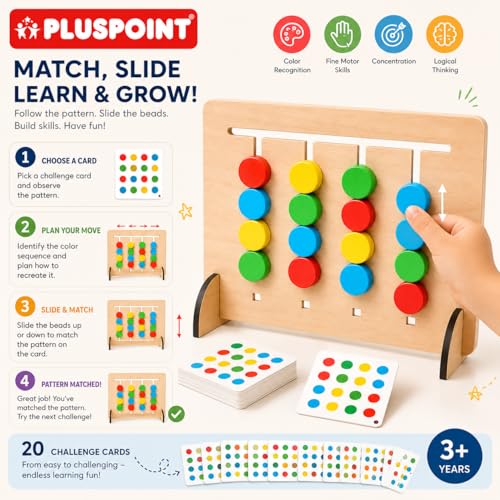 Image of PLUSPOINT Montessori Slide Puzzle Game for Kids - Color & Pattern Matching Educational Brain Teaser Toy for Ages 3-8, Preschool Learning Activity & Travel Gift for Boys & Girls