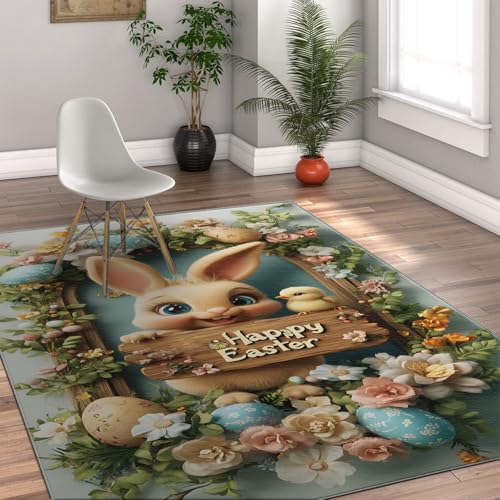 Carpette moderne Happy Easter antidérapante et lavable
