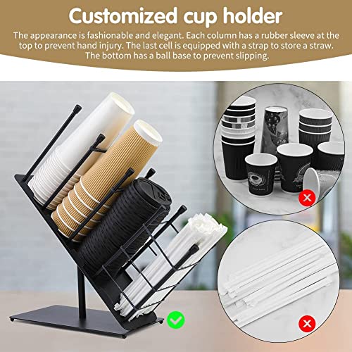 Metal Cup and Lid Holder, Cup Dispenser Countertop, Coffee Cup Holder Organizer with Rubber Bands for Bar Paper Cups Plastic Cups Lids Straws by Nitlak - Image 5