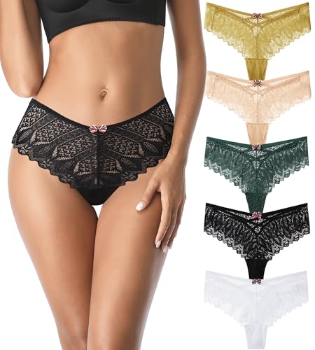 Image of Cotton Thongs for Women, T Back Breathable Comfort See Through Panties, Seamless Lace Pack