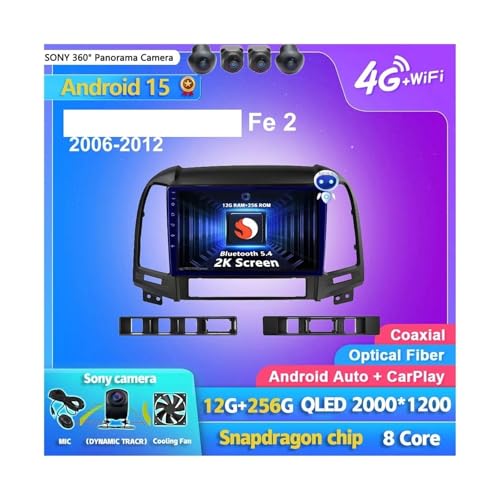 Autoradio stéréo 2din Carplay Android 15 écran 2K Santa Fe 2 - 3