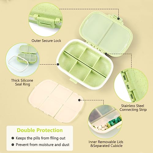 ACWOO Pill Box Organizer, 1 stuks draagbare medicijnopbergdoos met 8 compartimenten, pillendoosje Pillendispenser voor vitamines, levertraan, supplementen en medicijnen voor reizen en werk (geel groen) - Afbeelding 5