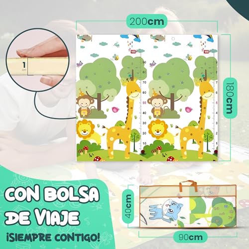 Miniatura 5 de Babybaipro - Alfombra Bebe Acolchada Plegable 200x180x1 Cm, Con Bolsa Transporte Reversible Xpe, Impermeable, No Tóxica, Tapete Juegos Actividades Regalo Niña-Niño Cumpleaños Navidad. Baby Playmat