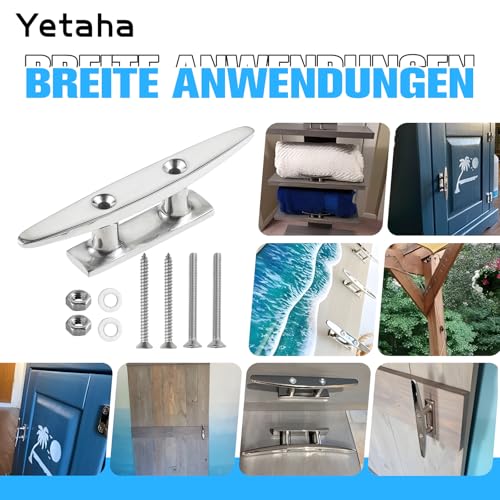 Yetaha 4 Zoll Klampe, Bootsklampe aus Edelstahl, Festmacher Klampe 10 x 5,5 x 2,5 cm mit Schraube sowie Muttern für Yacht Marine