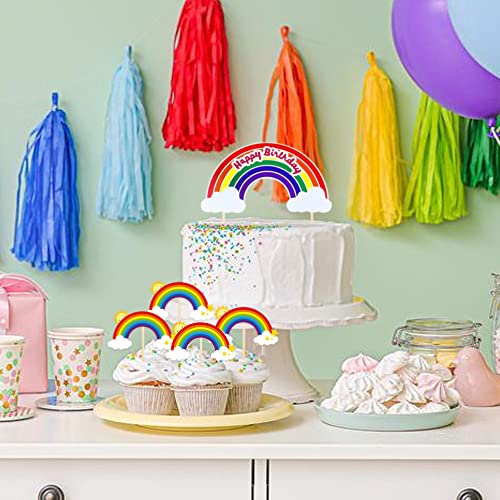 Rainbow Cupcake Toppers Colorful Rainbow Cake Topper Rainbow Birthday Decorations Picks For Rainbow Birthday Party Decoration Supplies #TOP2