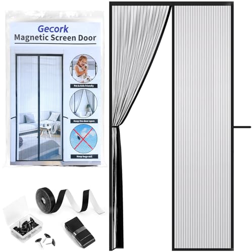 Gecork Magnetic Screen Door, Pet & Kid Friendly Screen Door Mesh, Easy Install with Tools, Durable Mesh for Patio & Sliding Doorway, Hands Free Ventilation & Light Permeable, 38IN x 82IN
