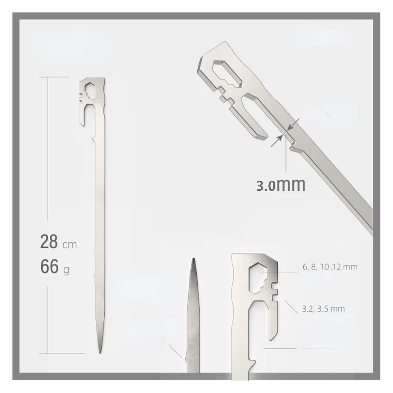 Piquets de Tente en Acier Inoxydable, 20 pièces, 28cm, piquets Jardin, Clous Sol, Robustes avec Cordon réfléchissant, hamac, Plage, Camping pour Le Camping, Les Voyages