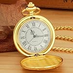 Gold Large Decorative Flower Pattern Pocket Watch White Roman Numeral Scale Quartz Pocket Watches for Men with Chain - Image 4