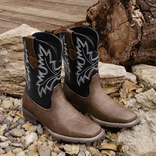 Image of Lumeheel Cowboy Boots for Men - Western Men's Boots with Classic Embroidered, Slip on Square Toe Boots, Slip Resistant Country Boots Chunky Heel Ankle, Durable Short Boots for Spring Fall