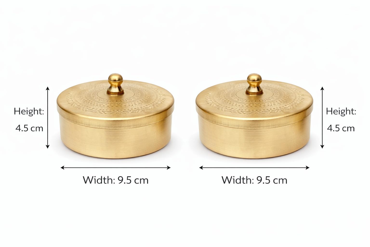 MOJO JOJO Brass Storage Container Box with Lid – Multipurpose Dry Fruit & Pooja Item Storage for Home, Mandir & Festive Use (Set of 2) 4