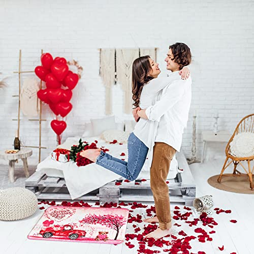 Renbangus Happy Valentines Day Doormat Red Truck Rose Heart Bear Decorative Doormat Entrance Mat Indoor Outdoor Bathroom Doormat Non Slip Welcome Doormats Home Decoration(23.6 X 15.7 Inch) #TOP6