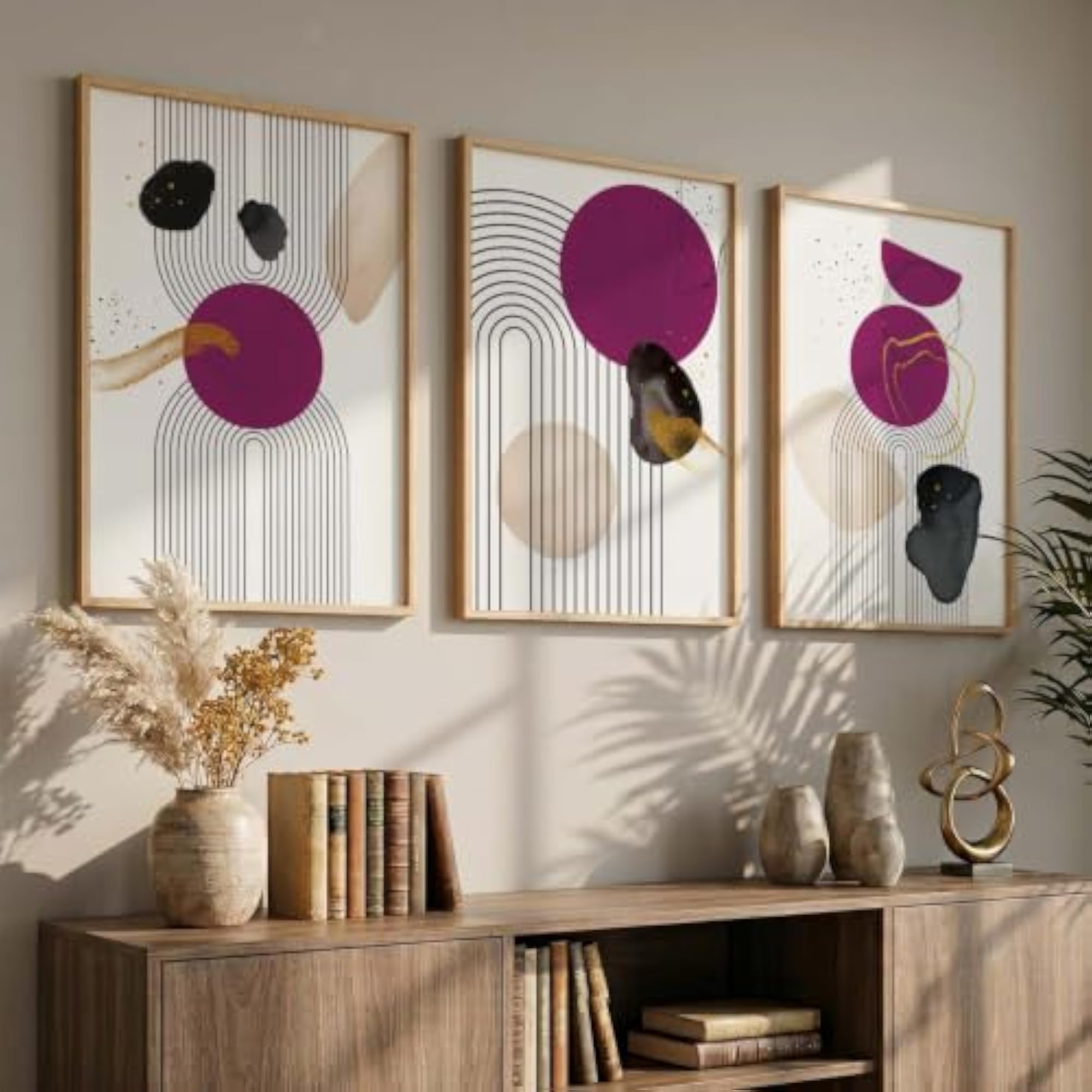 Boho Art Set of 3 Modern Paintings with Frame