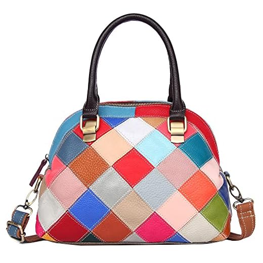 Bolsa feminina Downupodwn Dome Satchel de couro legítimo com alça superior média, bolsa tiracolo, Multicolorido-1, One Size