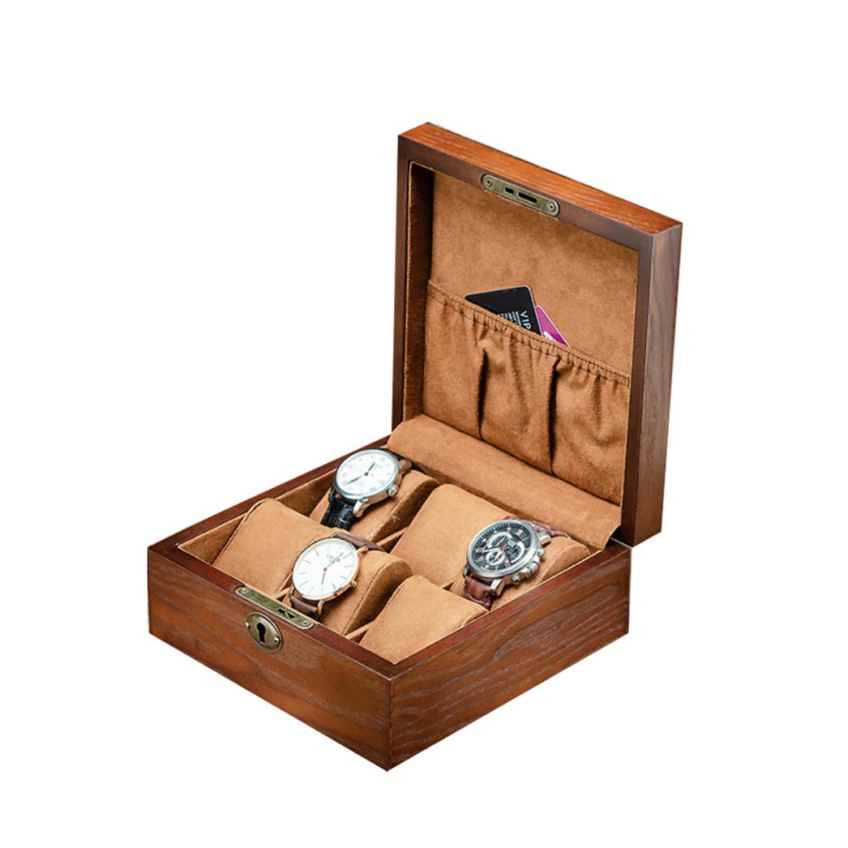 Holz Uhrenbox mit 6 Fächern, Abschließbar, für Zuhause und Geschäft | Braun, Aufbewahrung und Präsentation für Uhren und Schmuck, Passend für Sammler