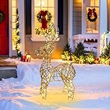 Facile à assembler et à ranger : le design tridimensionnel de la famille de rennes de Noël en plein air facilite l'installation et permet d'économiser de l'espace, et cet adorable ensemble de décorations de Noël nécessite une installation simple comme sur l'image. Fonctionne avec 3 piles AA (non fournies)