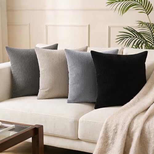 Image of Encasa XO Corduroy Cushion Covers, Boho Pillow Covers, No Inserts Grey
