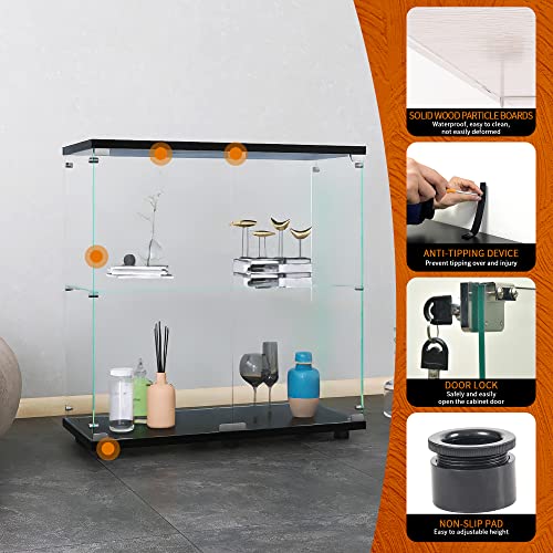 Image of Beauty4U Black Glass Display Cabinet, 2-Shelf 2-Door Curio Cabinet