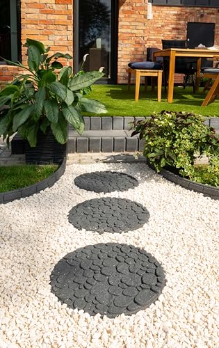 Nicoman 4-Pack 18 Round River Rock Garden Stepping Stone Recycled Rubber Steps Hard Wearing Heavy Duty Outdoor Pathway Tiles - (Grey, Dia.46cm, Set of 4)