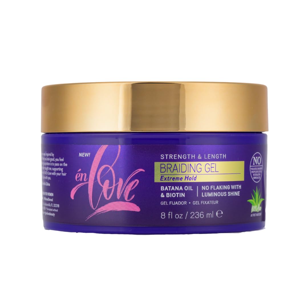 Strength & Length Braiding Gel – With Batana Oil, Biotin & Caffeine – Extreme Hold, No Flaking or Drying – Tames Frizz, Adds Shine – Long-Lasting for Braids, Locs, Twists & Cornrows – 8oz