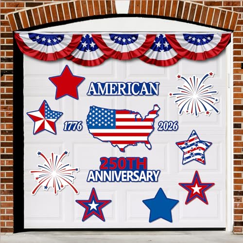 250th Anniversary Patriotic Garage Decoration 13 Pcs Magnet Stickers 4th of July Magnet Decals American Flag Star Garage Door Decals for Independence Day Home Party Supplies Decor