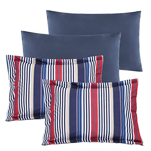 Image of EMME Queen Comforter Set-Bed in A Bag Striped, 7 Piece Navy Red Bedding Sets Queen Size with Sheets, Full Size Comforter, Pillowcases&Shams, Soft Down Alternative Bed Set for All Season