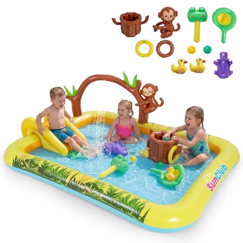 Costzon Inflatable Kiddie Pool, Animal Spray Inflatable Play Center with Slide, Sprinkle, Kids Oval Wading Swimming Pool, Outdoor Kids Summer Playhouse Inflatable Water Park for Backyard, Garden