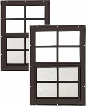 14x21 Shed Windows, J-Lap Sliding Windows with Tempered Glass & Screens, Brown, 2-Pack