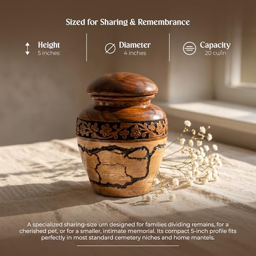 Image of Small Wooden Urns for Human Ashes - 20 lb Black Thunderstorm Pattern Cremation Urn, Decorative Keepsake Burial Container for Ashes Adult Male or Female Memorial Display