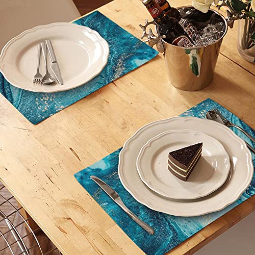 Yibeas Marble And Agate Placemats For Kitchen Dining Table Set Of 4 Beautiful Blue Paint With The Addition Of Gold Powder Luxury Table Mats Linen Washable Heat Resistant Place Mats 12 X 18 Inch #TOP2